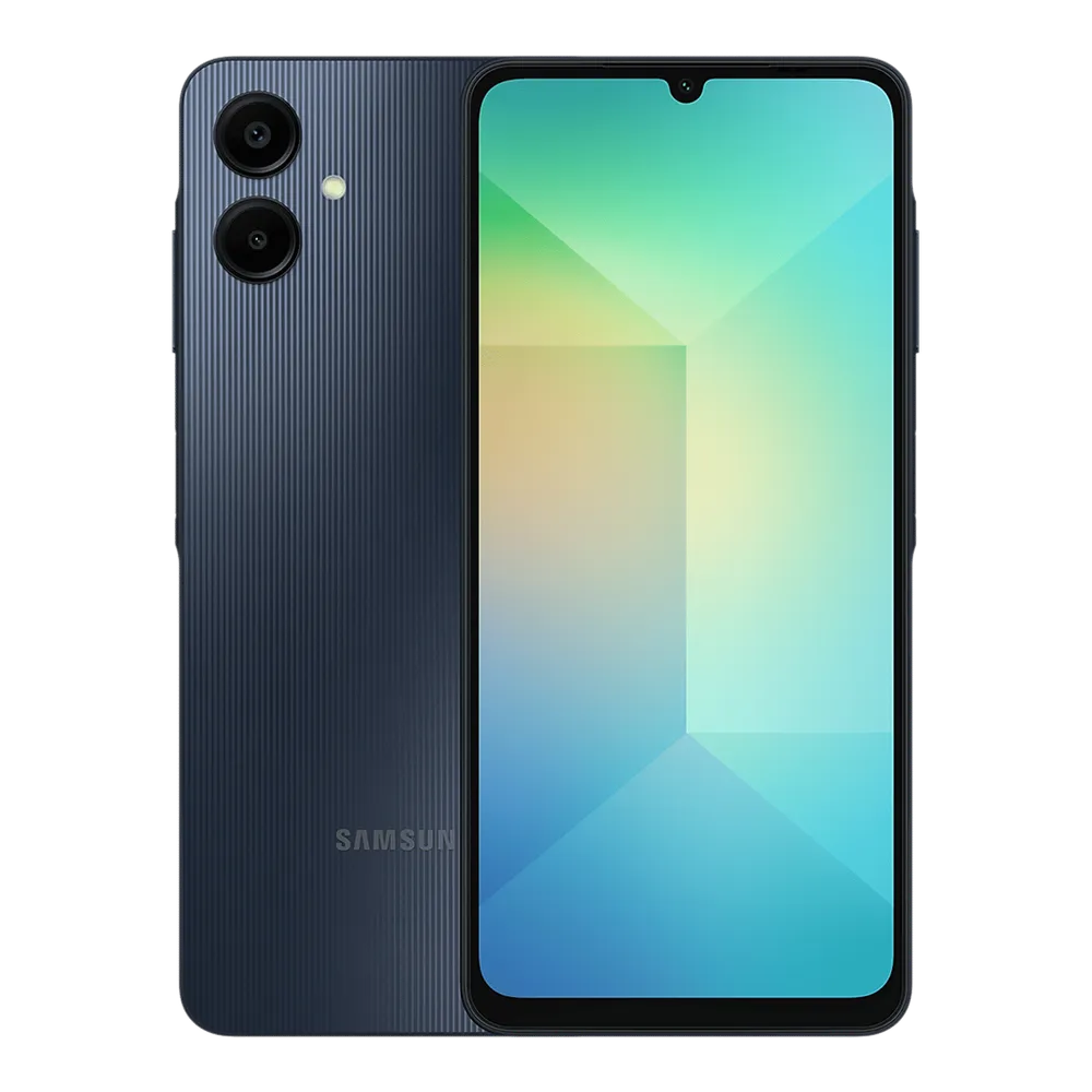 Samsung Galaxy A06 64GB Noir authentique disponible chez KTelephones à Kinshasa.